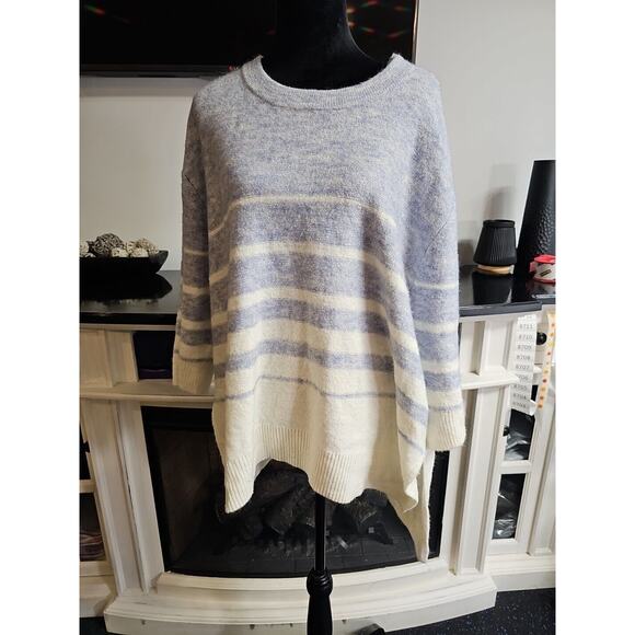 Loft Outlet Lounge Sweater Womens Large Blue & White Oversized Casual Comfort - Picture 1 of 8
